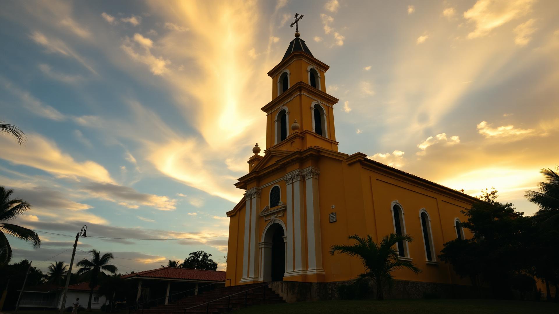 Igreja histórica de Barra do Piraí ao entardecer
